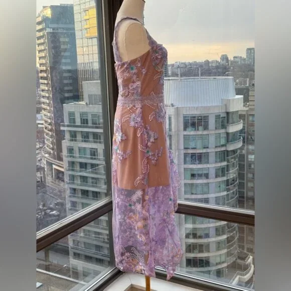 🆕 BRONX & BANCO 🧿 NWOT Eva Embroidered High-Low Midi Dress, Purple Sz M US 6 - Picture 11 of 16